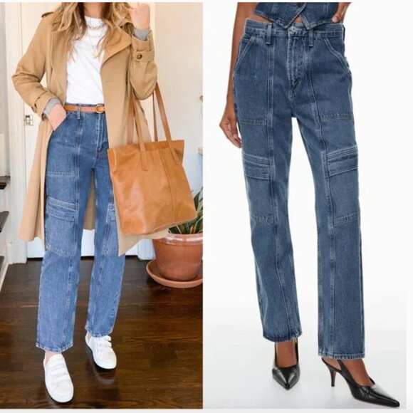 Agolde Cooper Cargo Regulation Denim Jeans Straight Leg Cotton Blue Size 26 - Picture 12 of 12